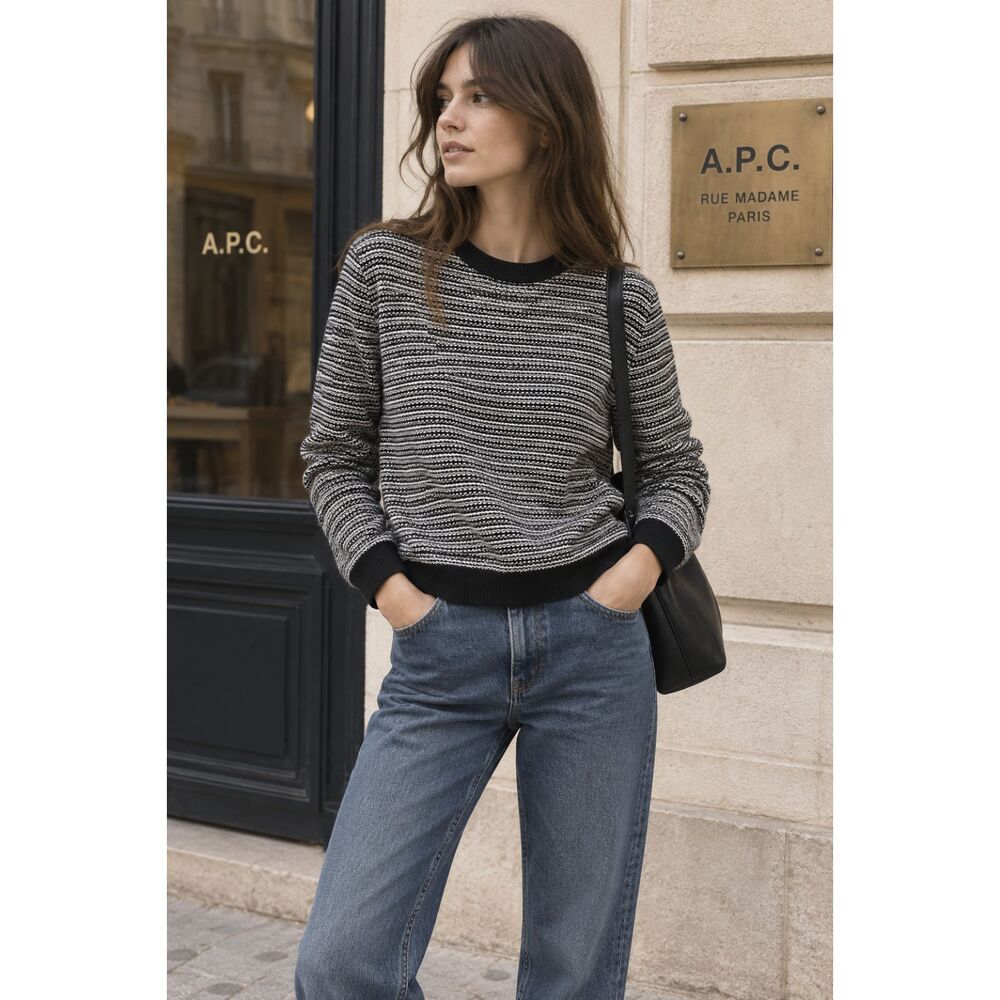 A.P.C. Rue Madame Paris Black White Stripe Pullover Sweater Top  Women's Size XS